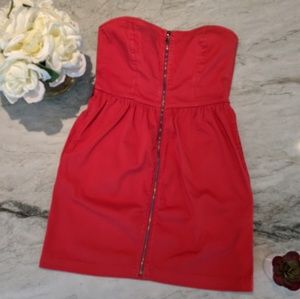Zara Strapless Full Front Zip Red Dress